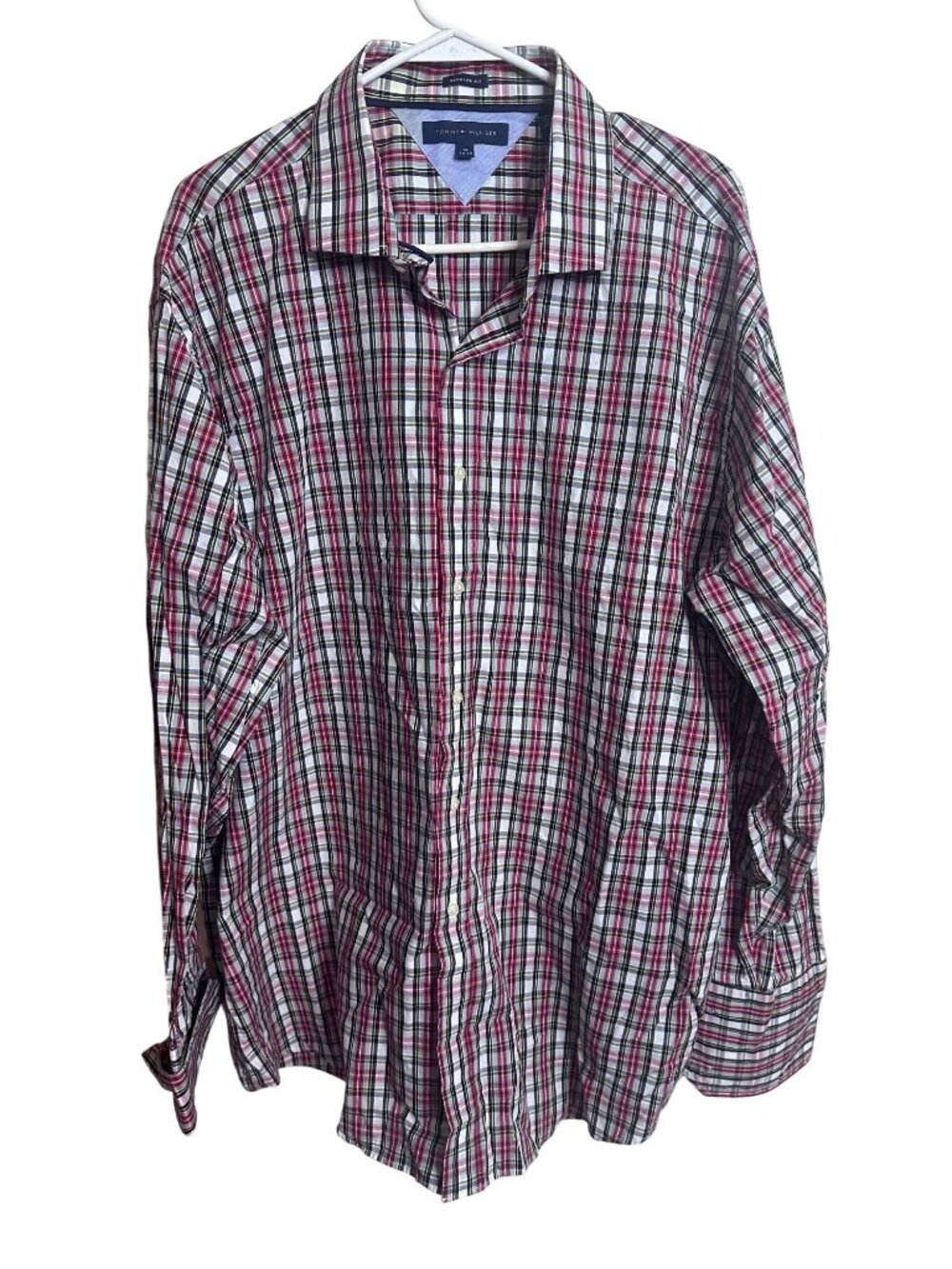 Tommy Hilfiger red plaid 100% cotton regular fit button up shirt size 18